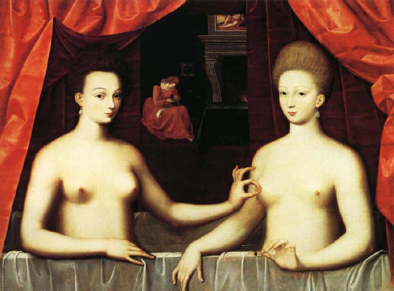 unknow artist Gabrielle d'Estrees and Her Sister,the Duchesse de Villars oil painting picture
